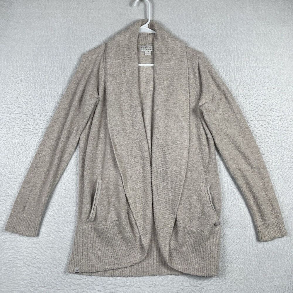 Barefoot Dreams Sweater Womens L/XL Beige Bamboo Chic Lite Knit Cardigan Wrap
